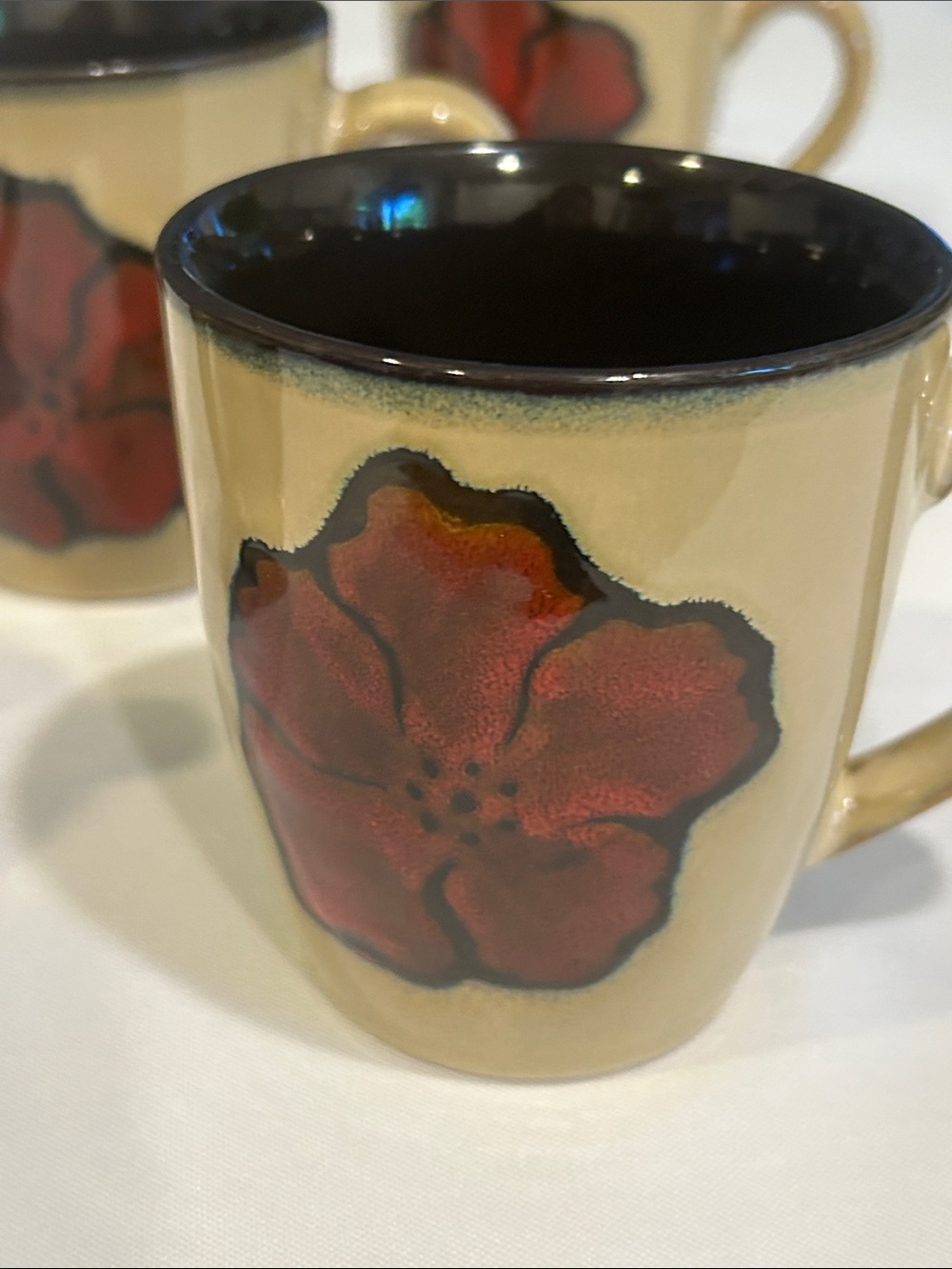 Pfaltzgraff Ceramic Floral Coffee Mugs Set - Beige with Red Flower (Set of 5) - Picture 2 of 9